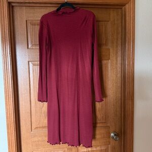 Wool& Daphne Ribbed Long Sleeve Red Striped Dress